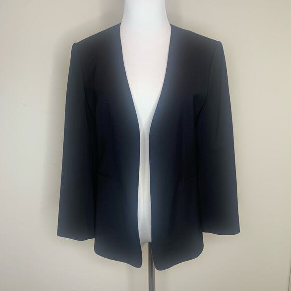 Theory Open Front Black Blazer Sz 8 Wool Blend - Picture 1 of 9